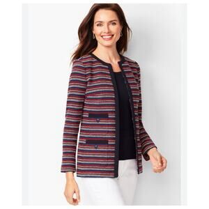 Talbots Bolce Stripe Jacket, Tweed Blazer, Navy/Red Size 1X Elegant Workwear USA